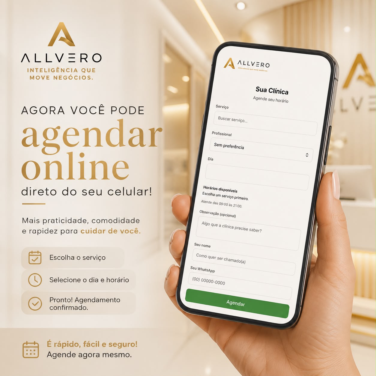 Tela de agendamento online do Allvero no celular